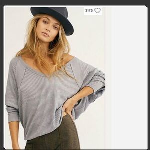 Free People Santa Clara Thermal Top Blouse Grey